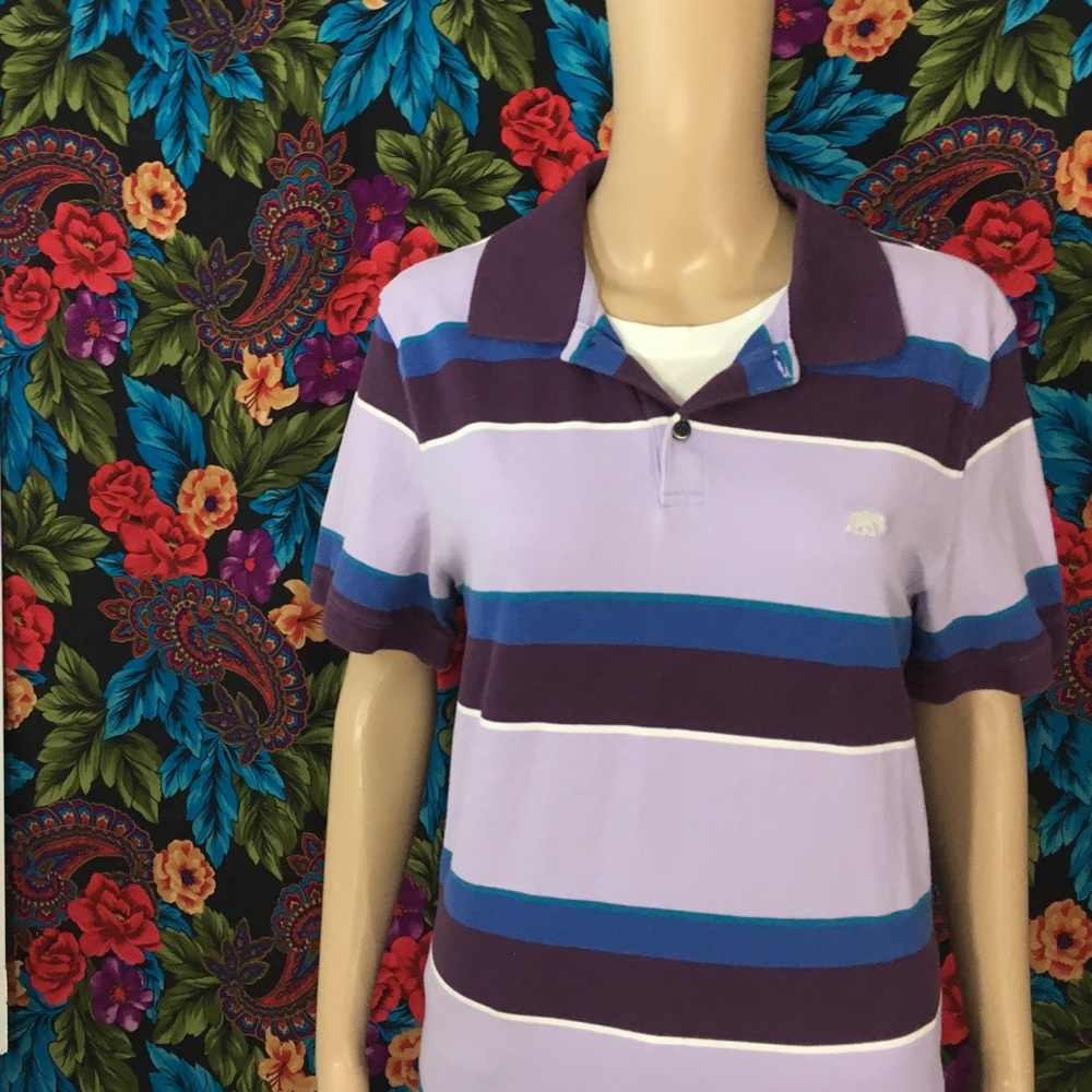 MENS BANANA REPUBLIC POLO SHIRT MEDIUM TOP ELEPHANT POLO PURPLE STRIPED